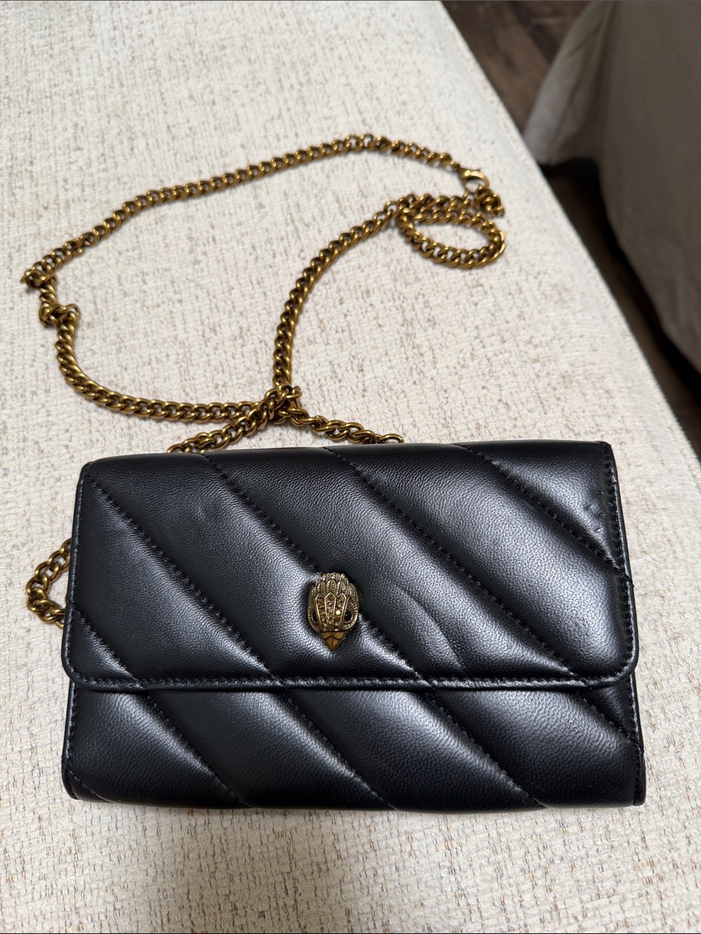 Kurt Geiger Black Quilted Crossbody with Gold Chain